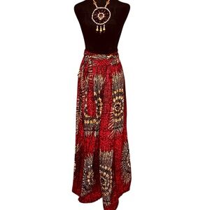 FT INC Maxi Skirt Colorful Ethic Red African Print w/Pockets One Size fits Most